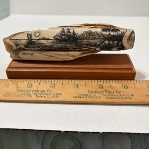 Engraved Nautical Scene on Whale’s Tooth by Peter Kierry
